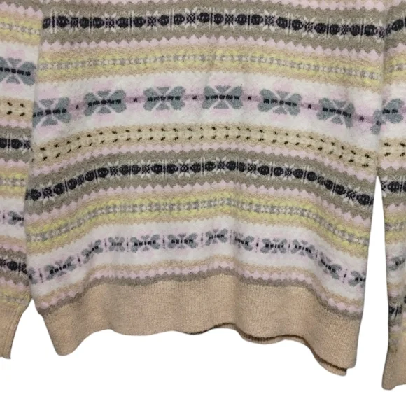 LOFT Striped Neutral Beige Fair Isle Turtleneck Sweater Women's Size Large L - Picture 9 of 12